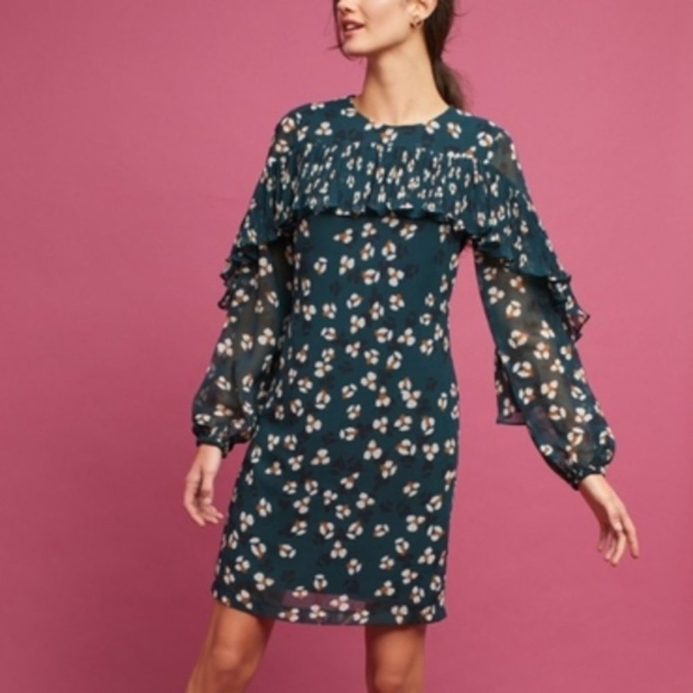 Anthropologie Floral Blue Dress